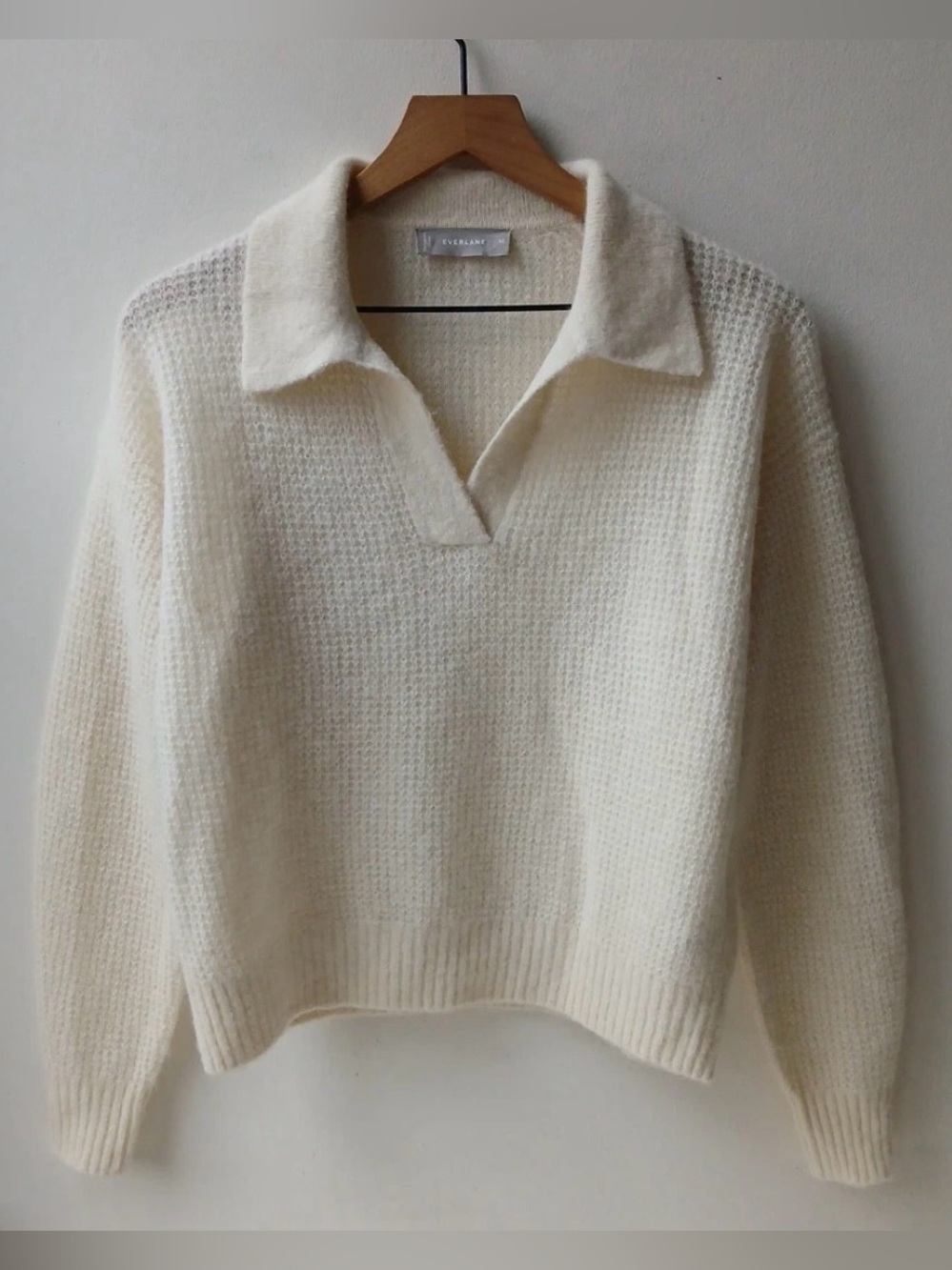 Everlane Alpaca Waffle Knit Polo Sweater Almond Women's Size M